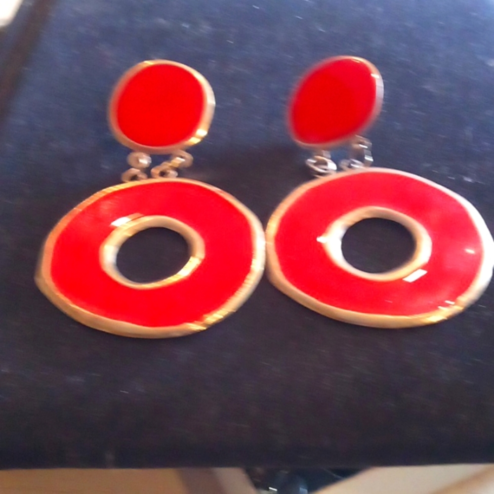 Bold gold and red earrings